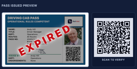 Expired pass with SCAN TO VERIFY still available for audit.