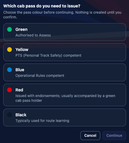 Colour selection before the pass is created.